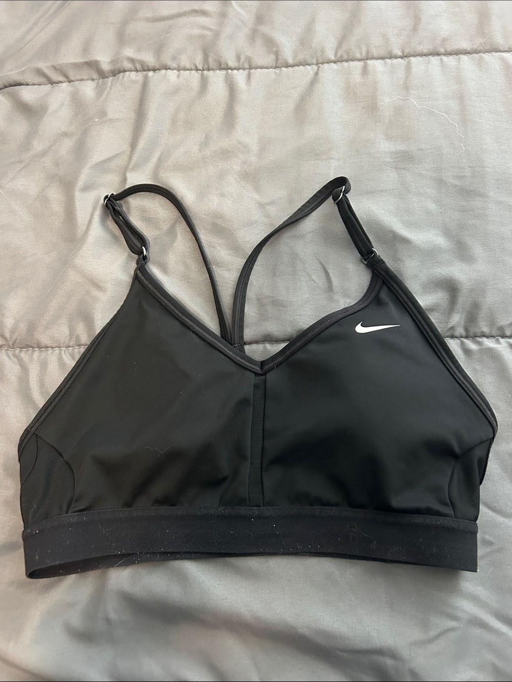 Nike Black Strappy Low-Impact Sports Bra with White Swoosh